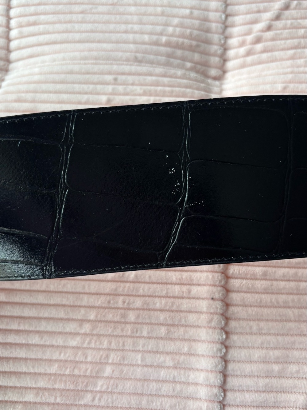 80s Emmanuel Black Wide Croc-Embossed Waist Women's Belt with Gold Chain Link - Picture 5 of 5